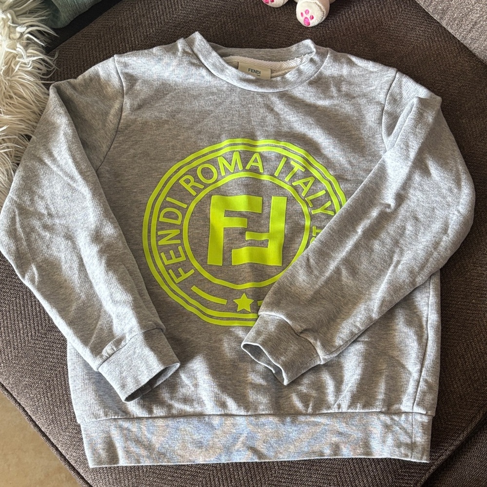 Fendi Gray Sweatshirt with Bright green Logo sz 10A